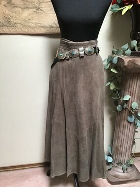 Vakko Taupe Suede Maxi Skirt